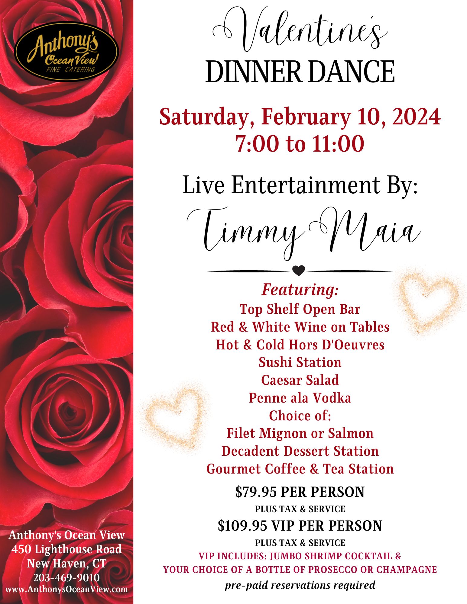 valentines day dinner, anthonys ocean view, new haven, east haven, connecticut shoreline, fine dining